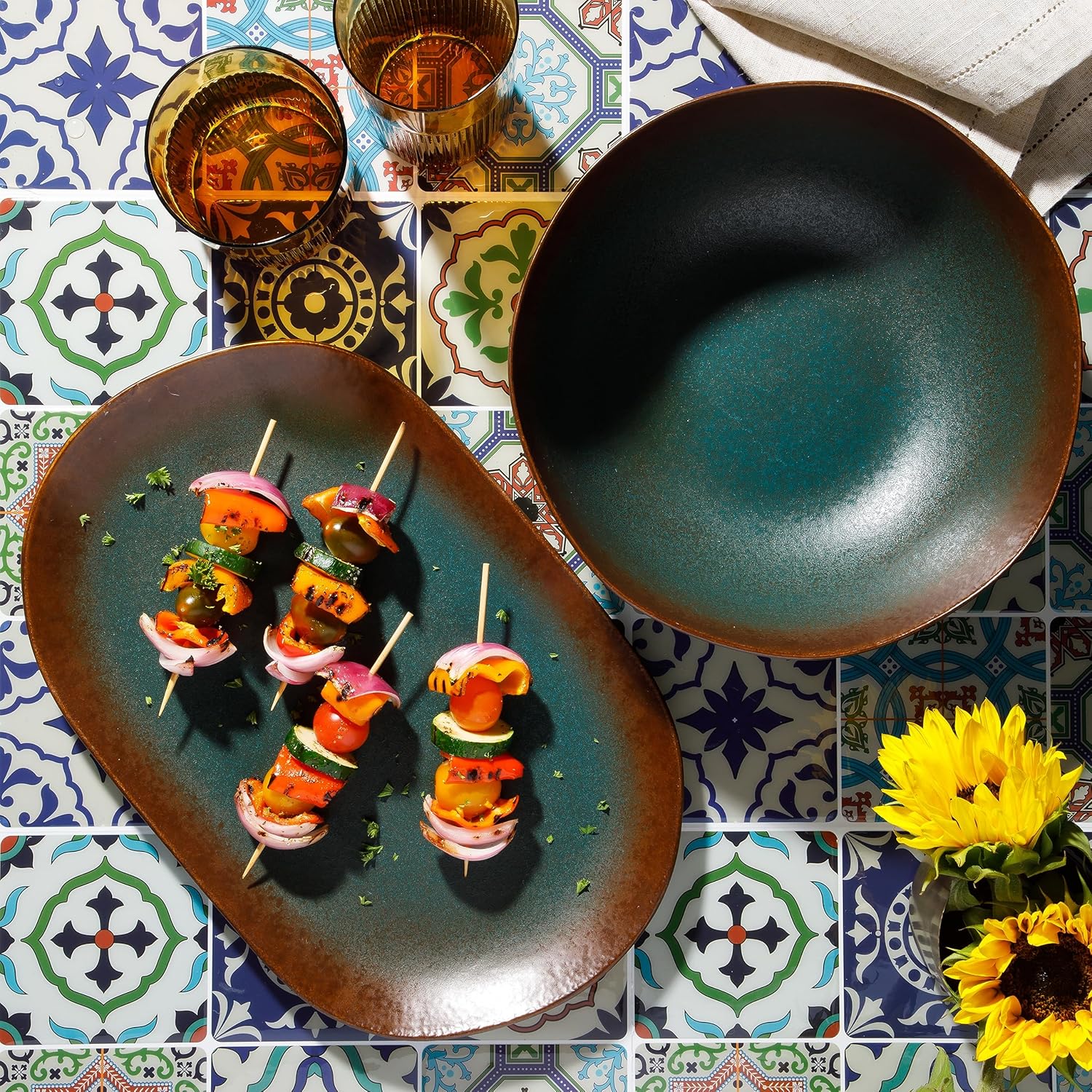 Bloomhouse Palermo Sun 2 Piece Stoneware Set Agave Blue